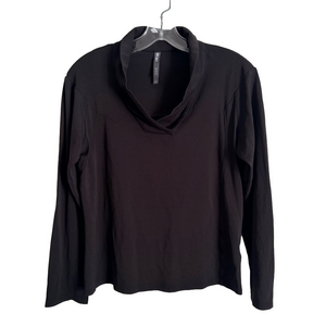 LIJA Style Black Collared Long Sleeve V-Neck Nylon Top Large Athleisure Sporty